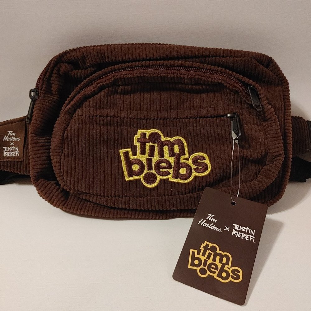FUN Tim Hortons Tim Biebs Fanny Pack Waist Bag Tims x Justin Bieber Corduroy Bag